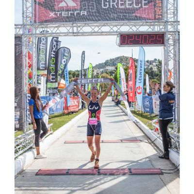 Lesley Paterson wins Xterra Greece, crossing the finish with a time of 02:40:26. Photo courtesy XTERRA/ 641 Photography.