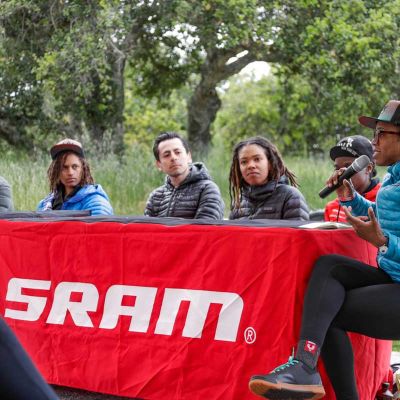 Liv Racing athlete Ayesha McGowan moderated the "A Seat at the Table" diversity panel, co-hosted by Liv Cycling and SRAM. Jeff Clark Photo.