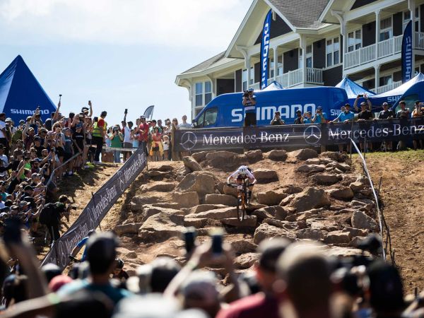 Linda Indergand racing World Cup XCO in Snowshoe, WV