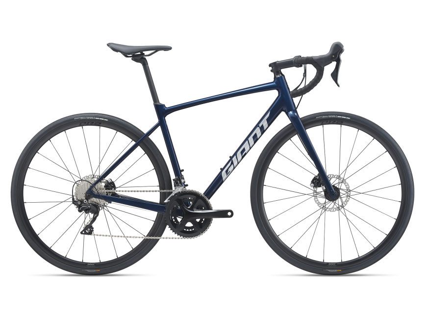 Dark Blue Giant Contend AR 1 road bike na may Shimano 105 groupset at disc brakes