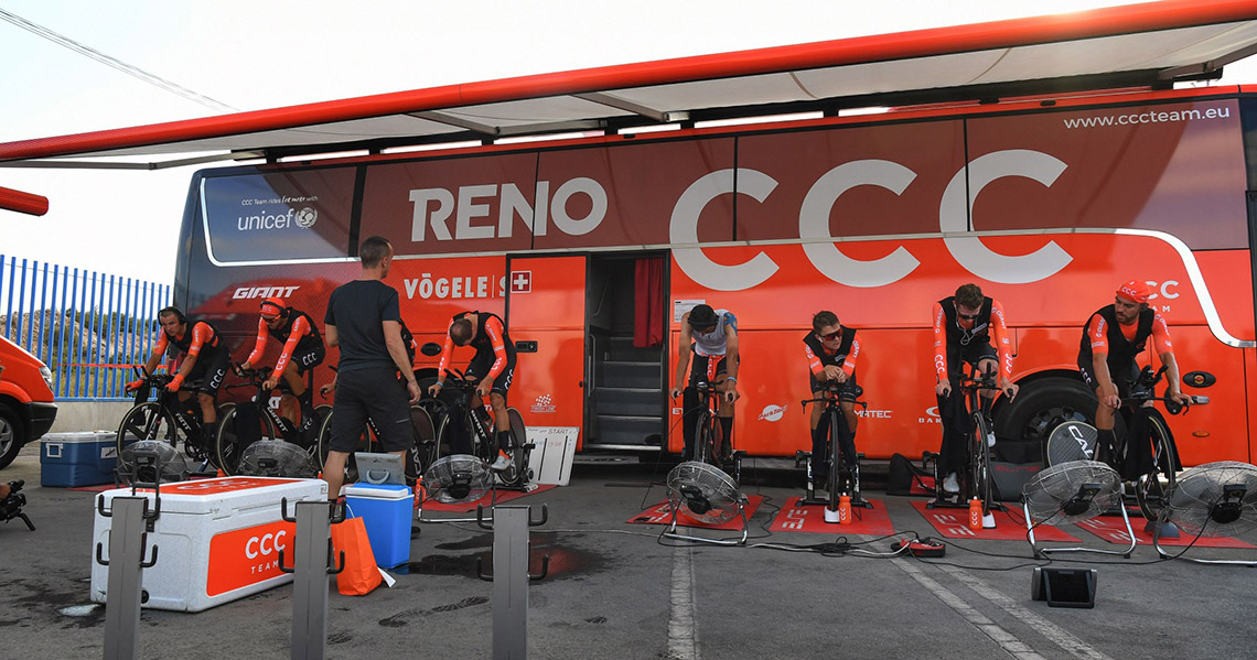 CCC team warming up on turbo trainers
