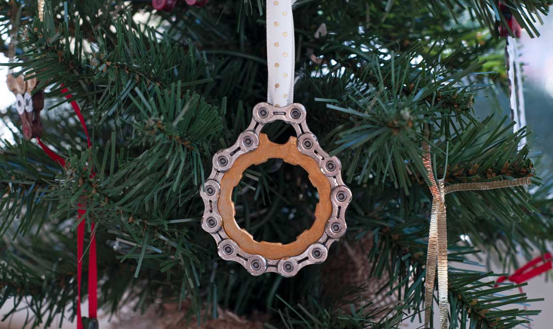 Bicycle Xmas Ornament, Bike with Basket & Red Ribbon Festive Decor