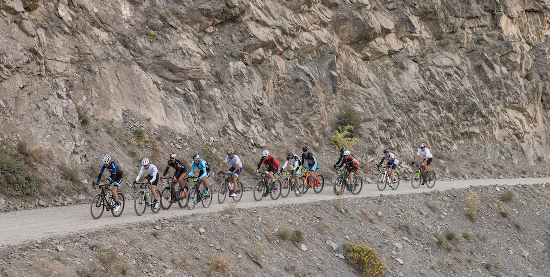 Josh Berry leading cyclists on a gravel ride