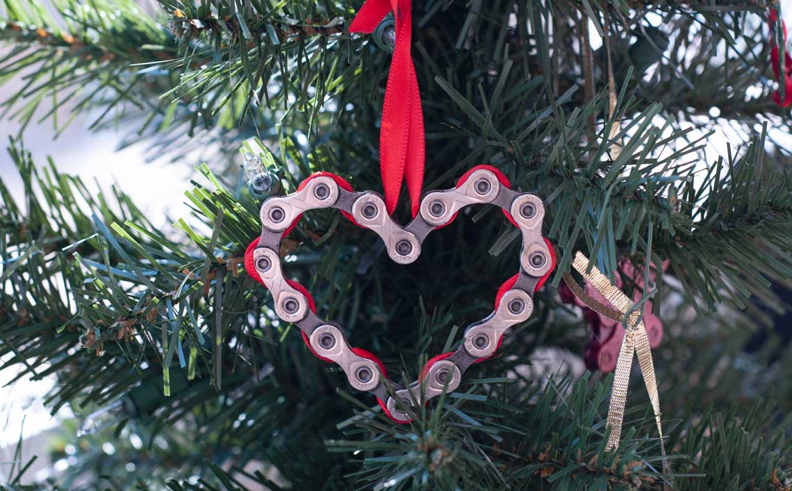 Bicycle Xmas Ornament, Bike with Basket & Red Ribbon Festive Decor