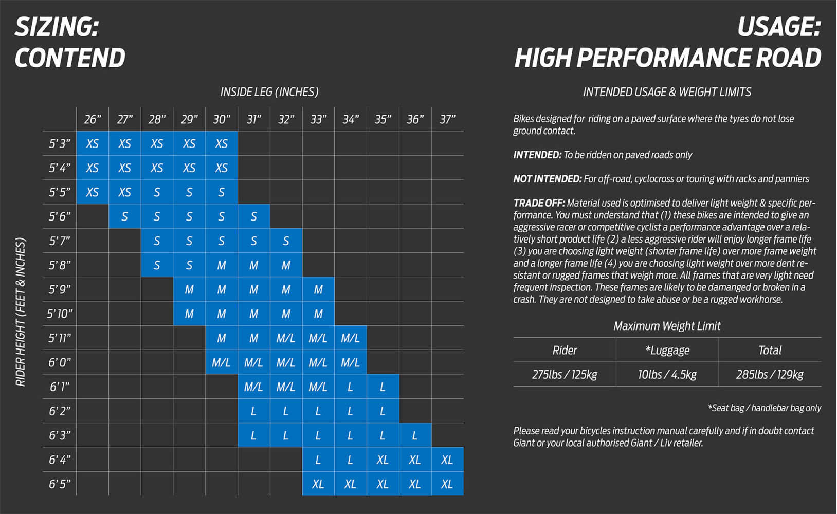 giant bikes sizing chart