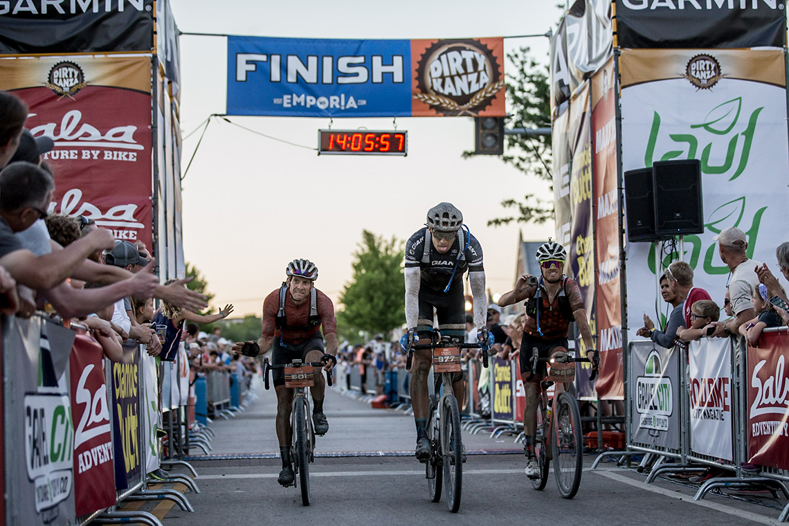 Revolt Advanced gravel bike at finish line dirty Kanza