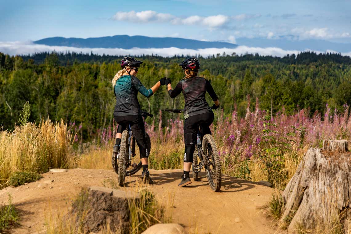 Riding a store mountain bike