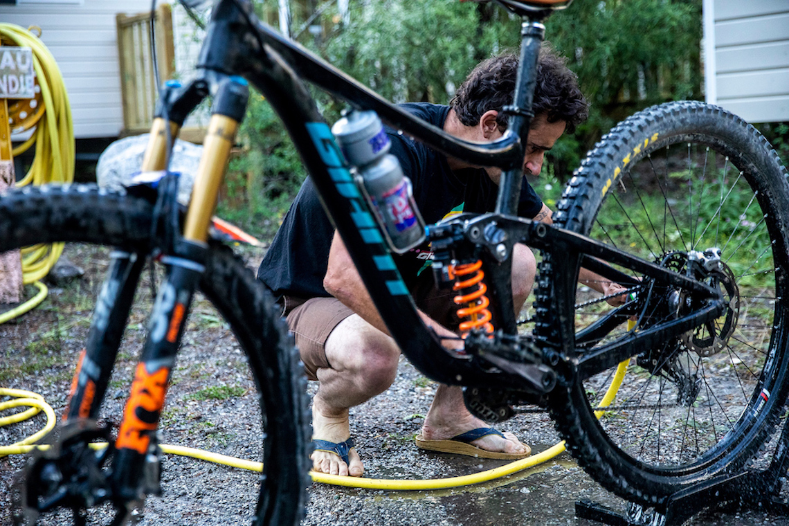 Mountain bike being washed